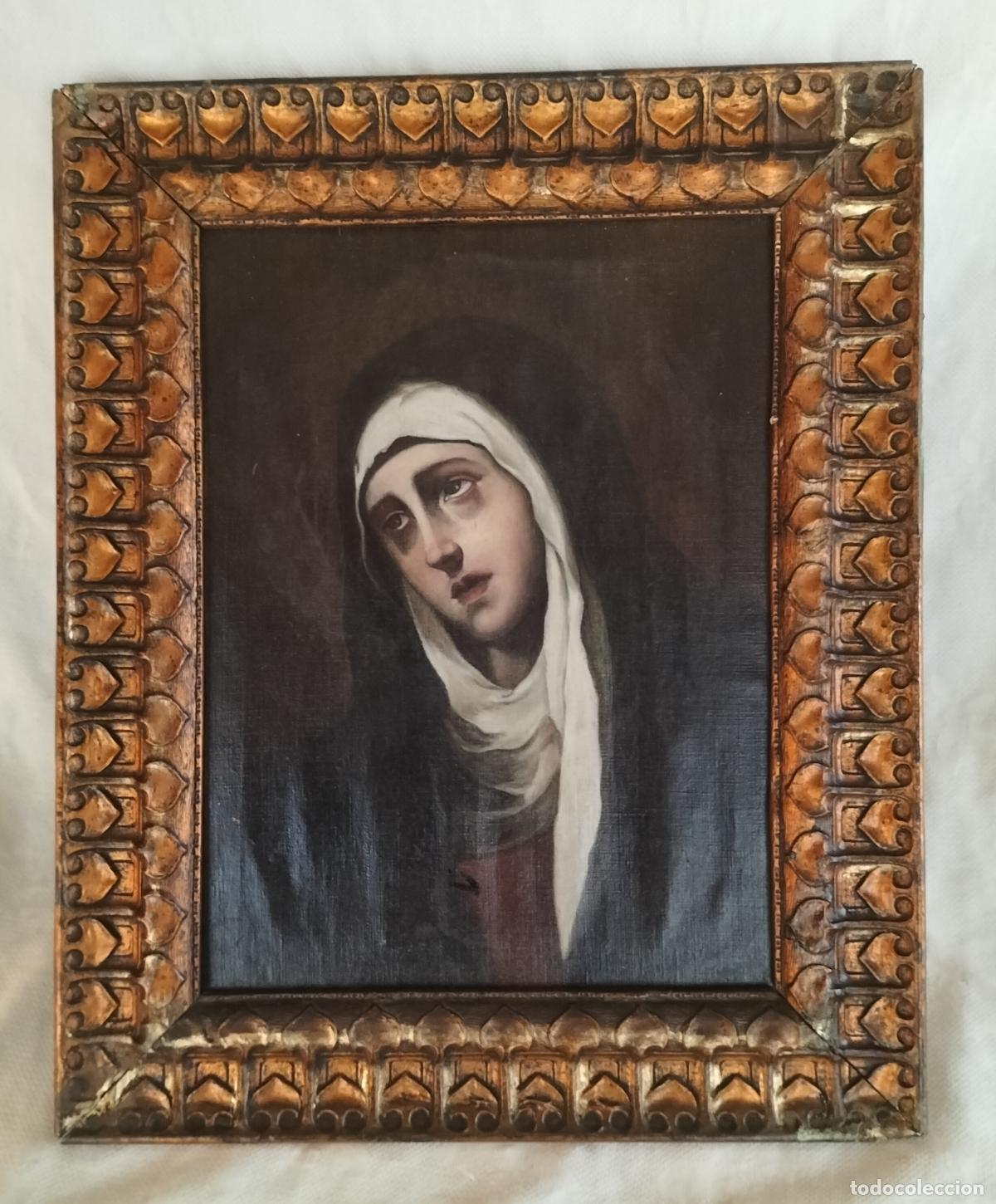 Arte: 0LEO SOBRE LIENZO ' LA DOLOROSA ' SIGLO XIX EN MARCO DE ESTILO BARROCO (RESTAURADO).