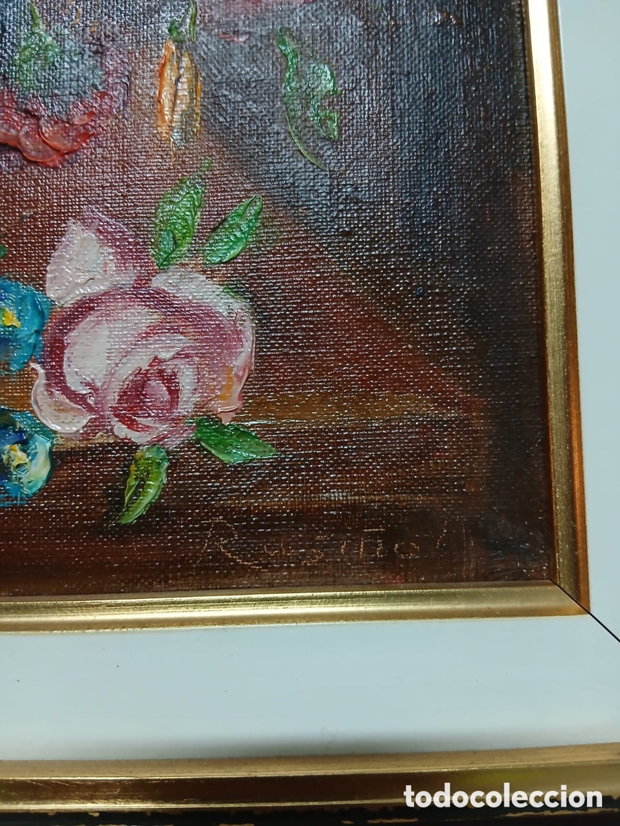 Arte: &Oacute;leo, bodeg&oacute;n de flores firmado - Foto 2