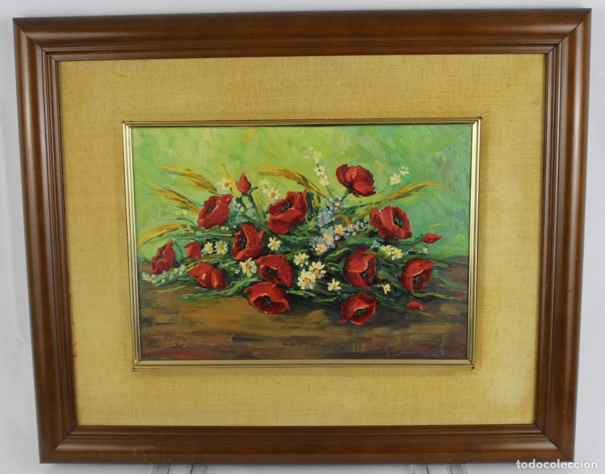 Arte: &Oacute;leo sobre t&aacute;blex de Joan Blasco. Bodeg&oacute;n de amapolas rojas - Foto 1