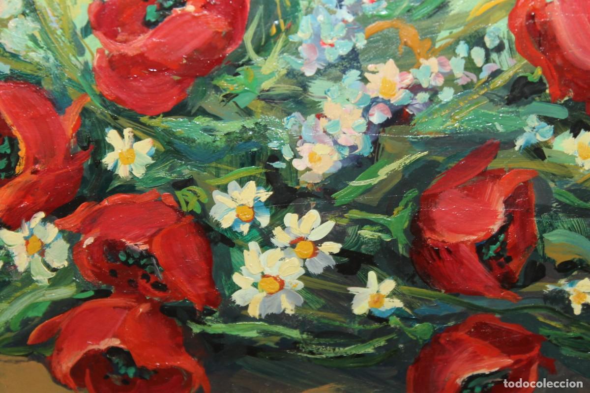 Arte: &Oacute;leo sobre t&aacute;blex de Joan Blasco. Bodeg&oacute;n de amapolas rojas - Foto 3