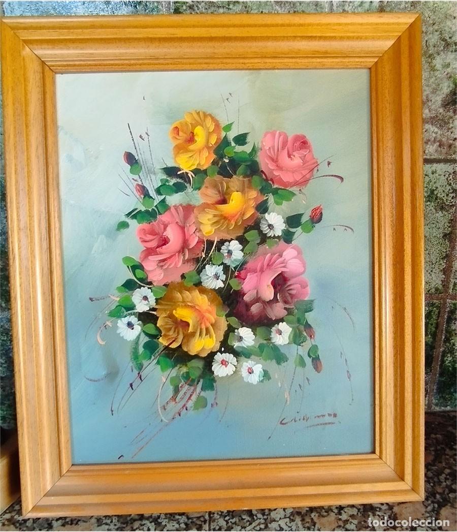 Art: OLEO FLORES ROSAS Y MARGARITAS FIRMADO MIDE 49/41 CM