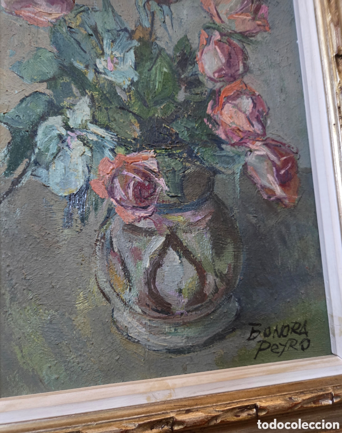 Arte: Cuadro motivo floral con Marco madera - Foto 3