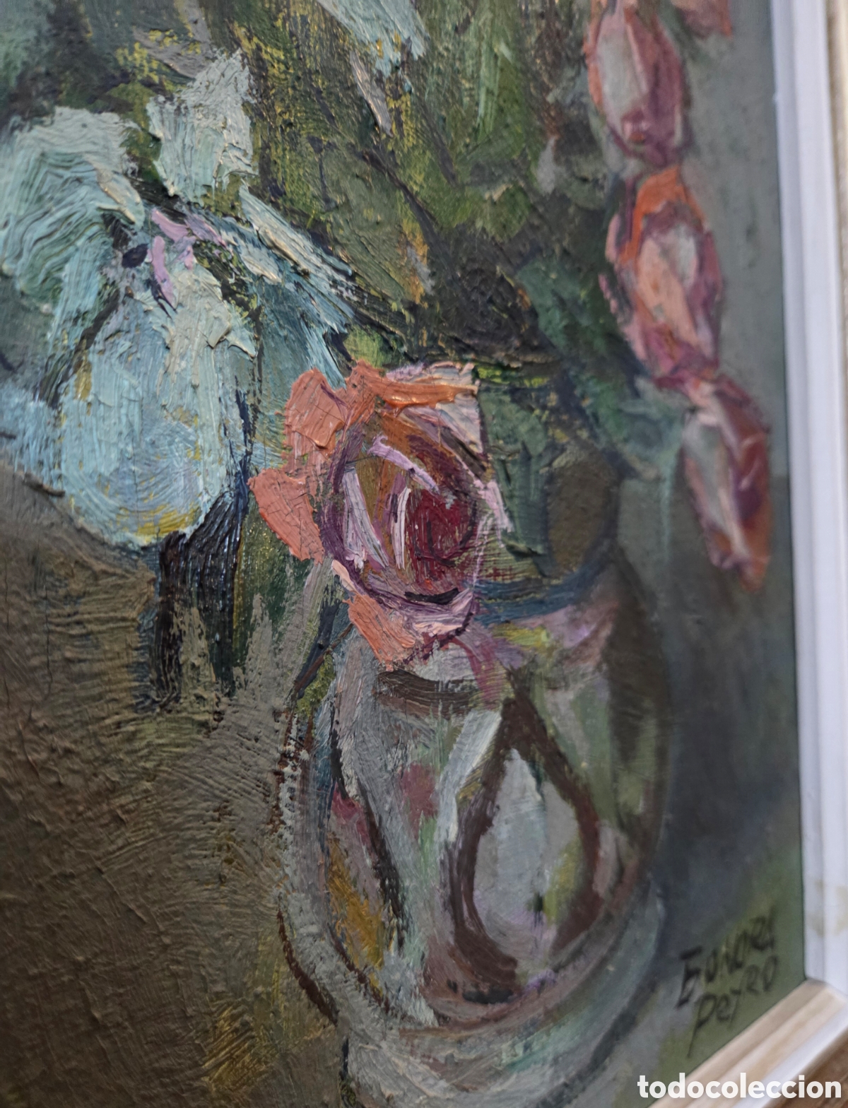 Arte: Cuadro motivo floral con Marco madera - Foto 4