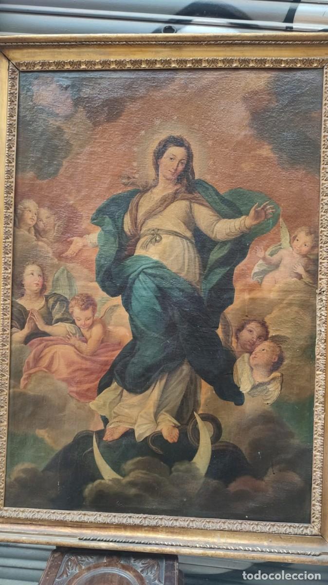 Arte: INMACULADA CON ANGELITOS SIGLO XVIII - Foto 3