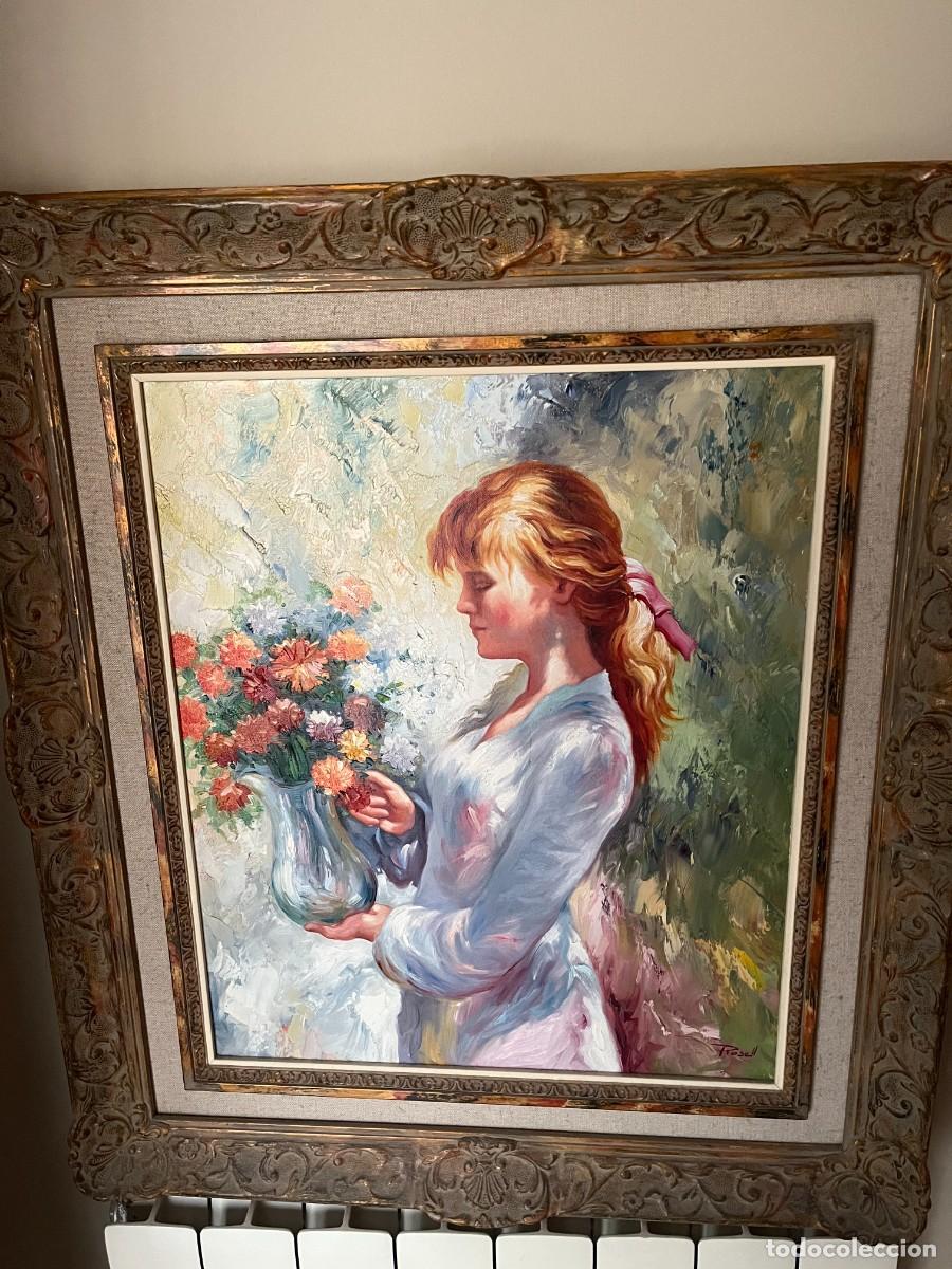 Arte: Cuadro Rosell - Se&ntilde;ora con jarro flores - Foto 1