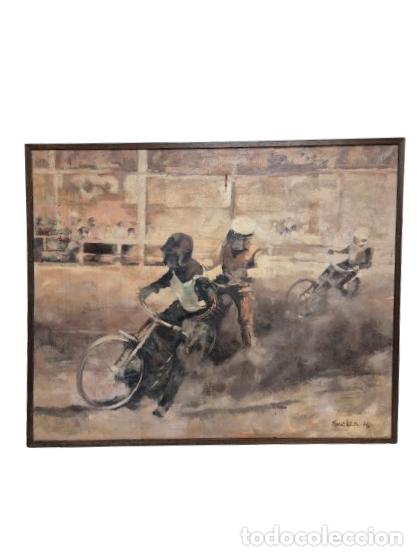 Arte: Suellen Roberts (Reino Unido - &Oacute;leo sobre Tela - Carrera de Motos - A&ntilde;o 1971