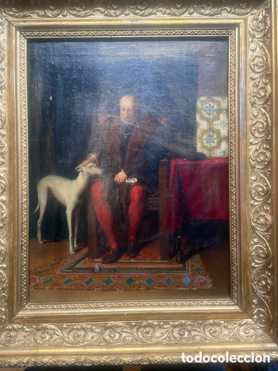 Arte: Noble con galgo blanco - Foto 1