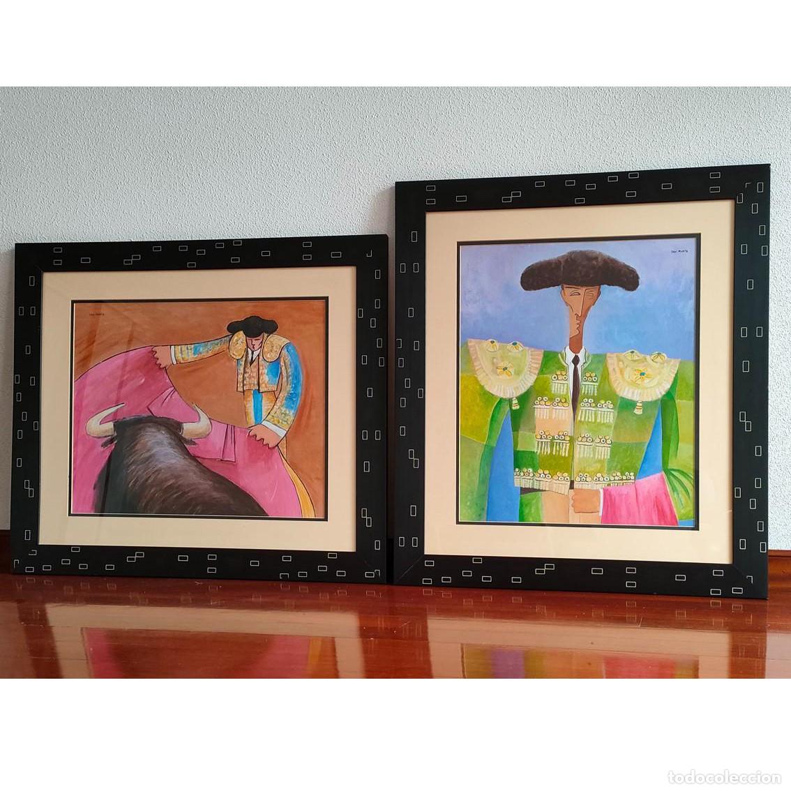 Arte: PASODOBLE: EL TATI y EL BRUJO. Toros Toreros. 78x89 cm. Dos obras originales firmadas 7AN MARTZ
