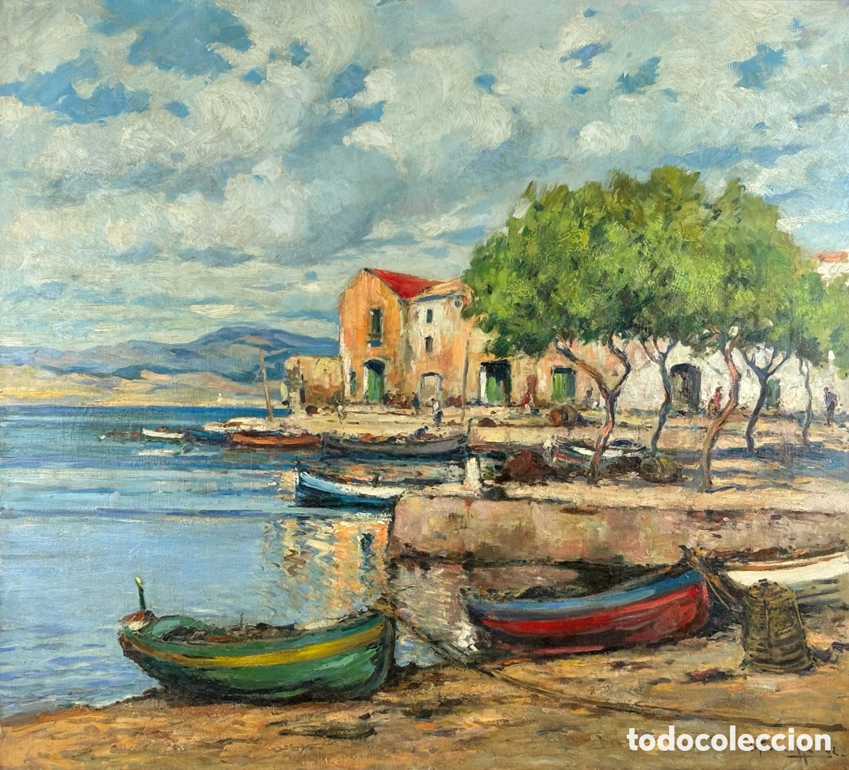 Kunst: JOAQUIM TERRUELLA Y MATILLA - &Oacute;LEO SOBRE TELA - 1942- COSTA BRAVA - 100 X 110 CM