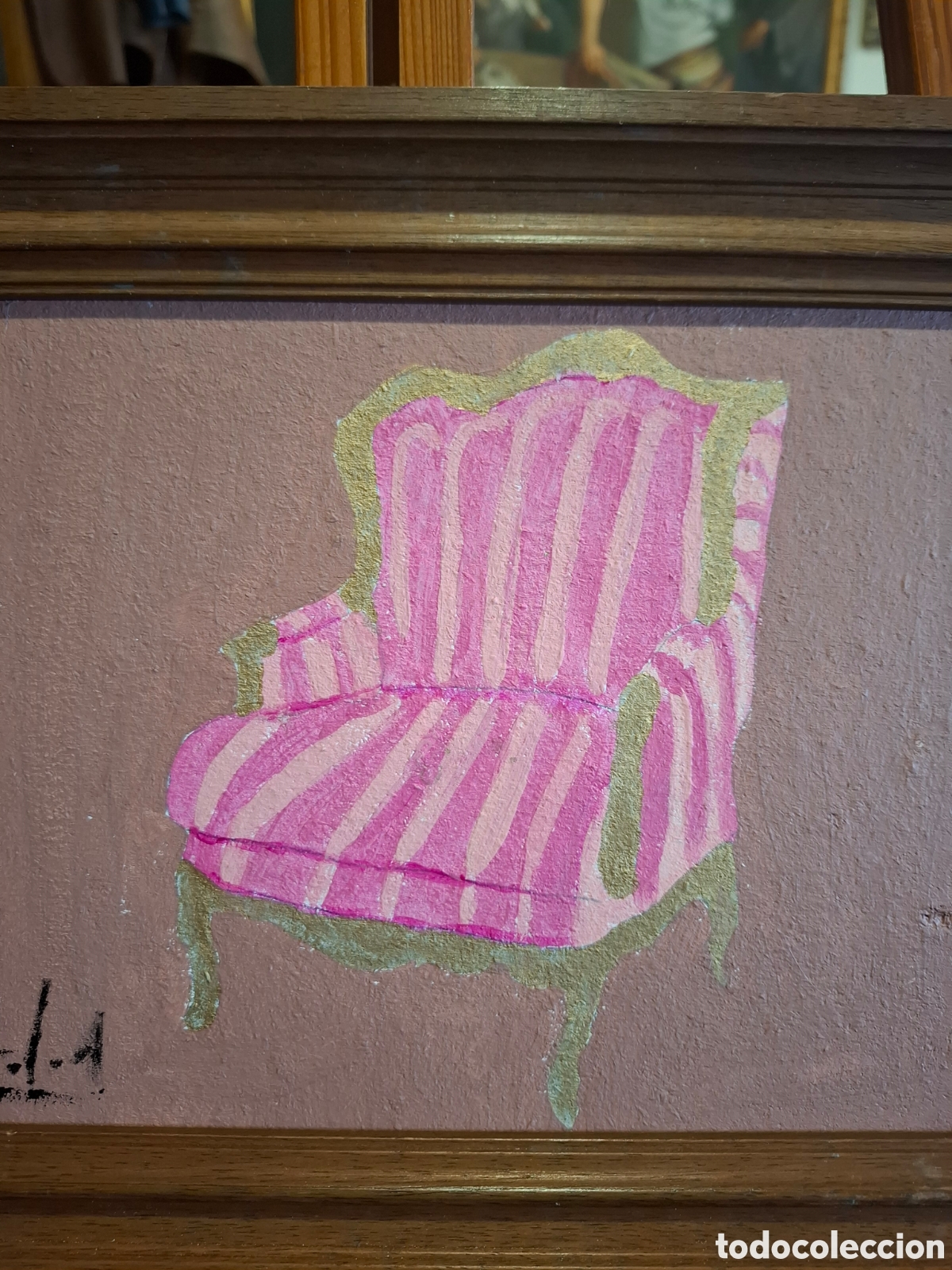 Arte: Oleo sobre tabla sillon antiguo37x27 - Foto 2