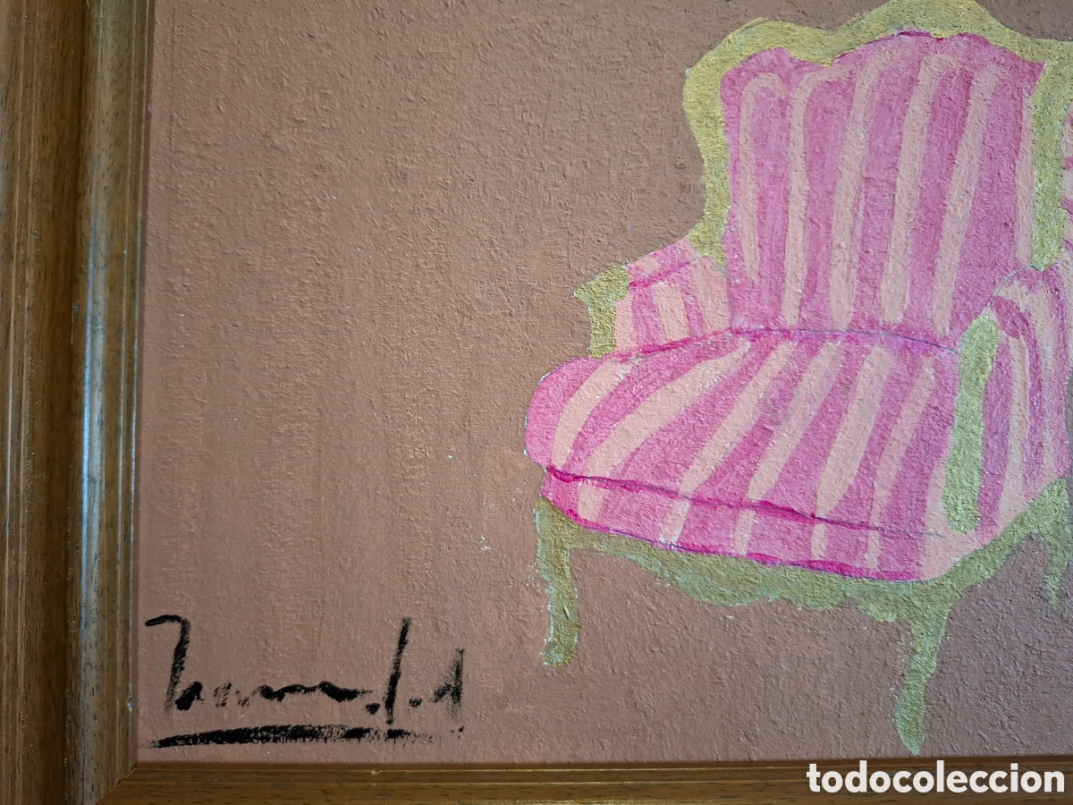 Arte: Oleo sobre tabla sillon antiguo37x27 - Foto 3