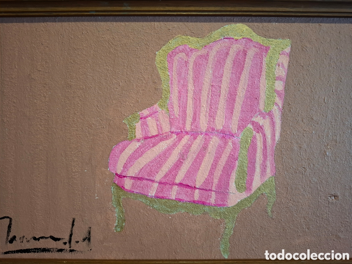 Arte: Oleo sobre tabla sillon antiguo37x27 - Foto 4