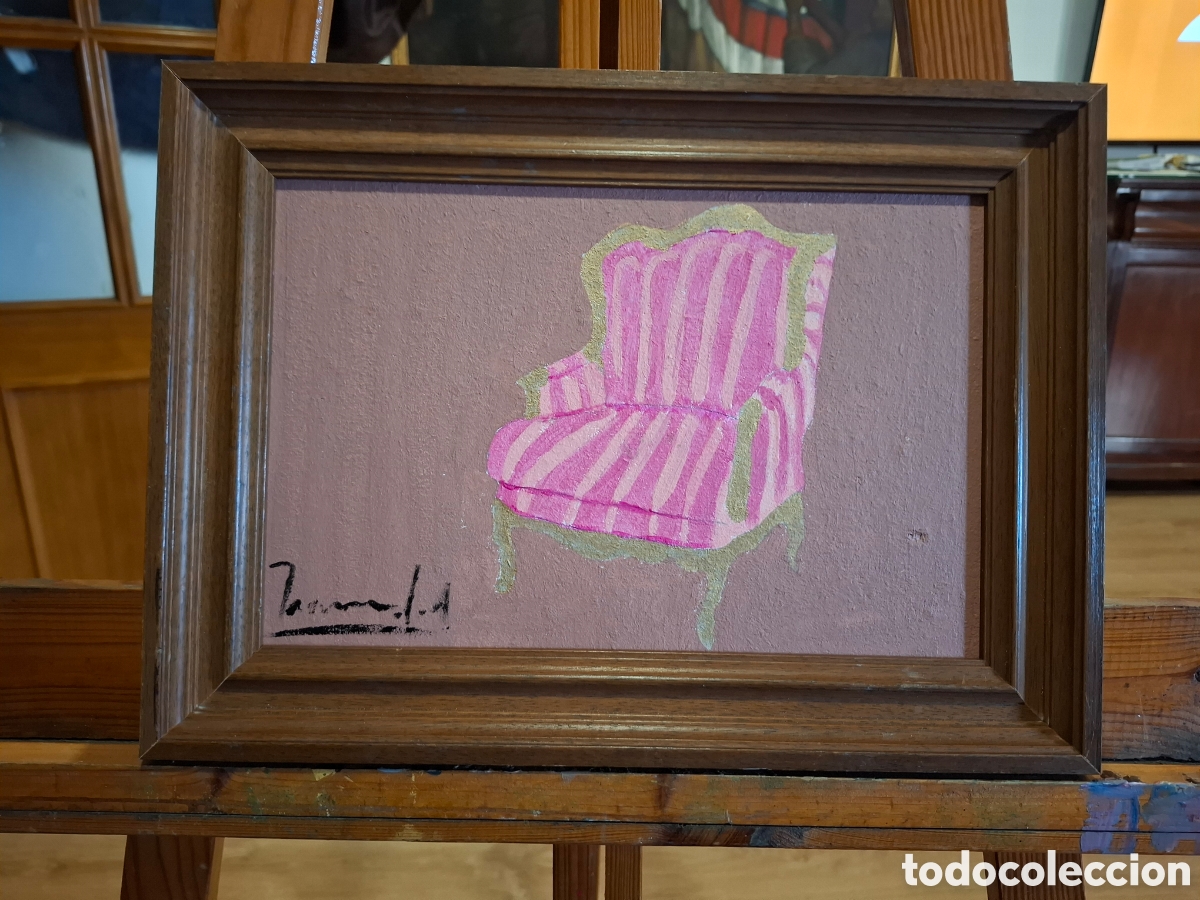 Arte: Oleo sobre tabla sillon antiguo37x27 - Foto 1