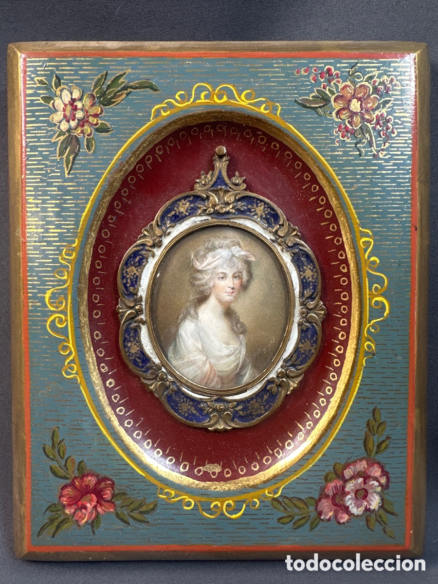 Arte: ANTIGUO RETRATO FRANC&Eacute;S DEL SIGLO XIX PINTADO SOBRE HUESO. FIRMADO.