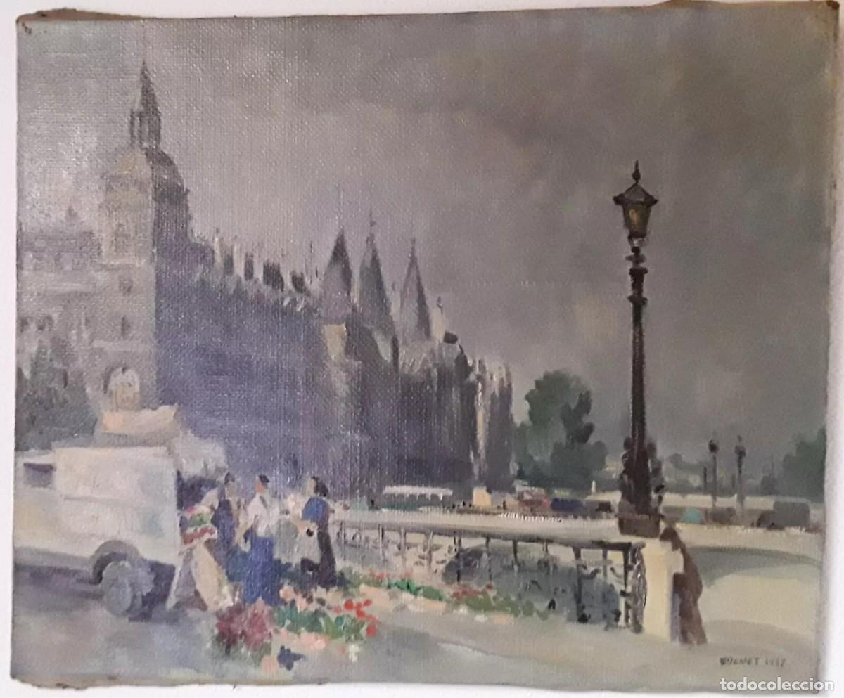 Arte: P. Demet Par&iacute;s 1947 Vendedor de flores Palacio de Justicia Paris
