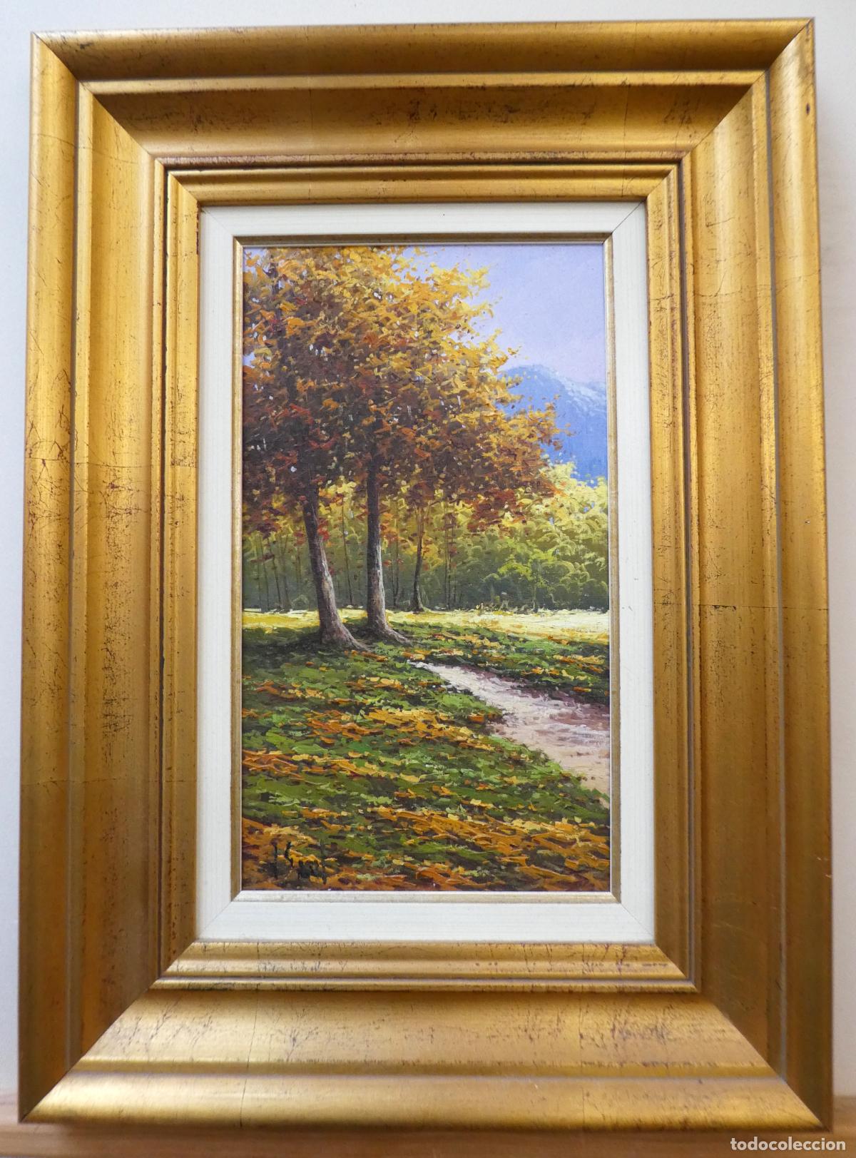 Arte: Bonito oleo de paisaje oto&ntilde;al con marco firmado mide 33X19 cm y con marco 54X40 cm