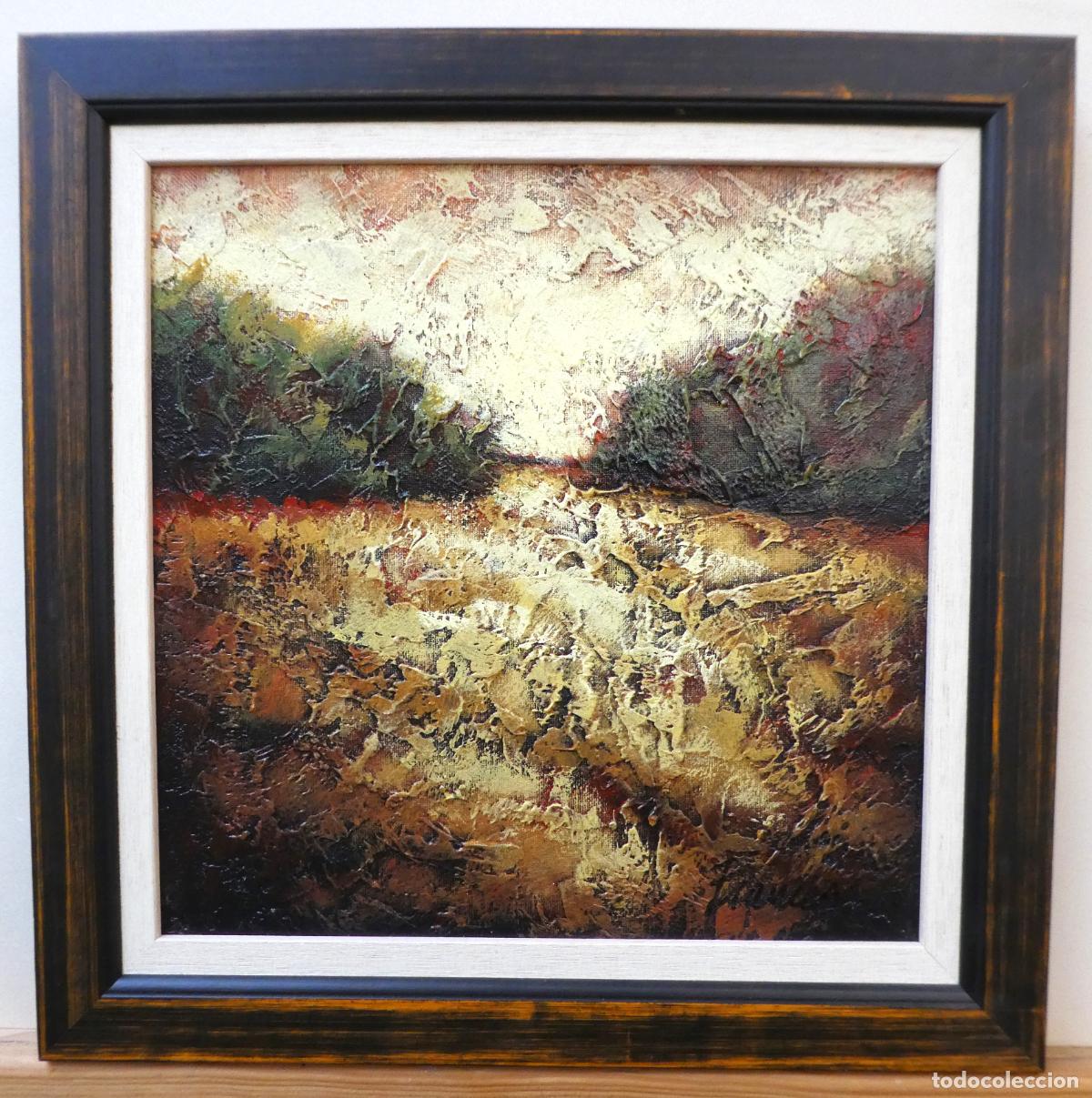 Art: Bonito oleo de paisaje con marco firmado Francis mide 30X30 cm y con marco 38X38 cm