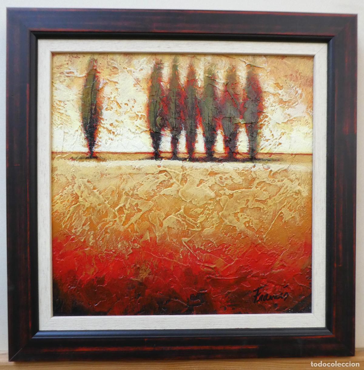 Art: Bonito oleo de paisaje con marco firmado Francis mide 30X30 cm y con marco 38X38 cm
