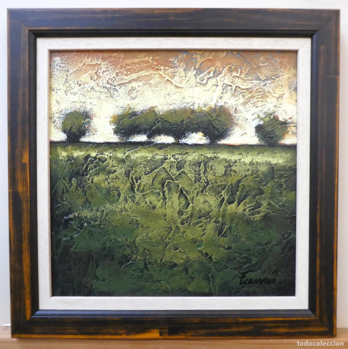 Art: Bonito oleo de paisaje con marco firmado Francis mide 30X30 cm y con marco 38X38 cm