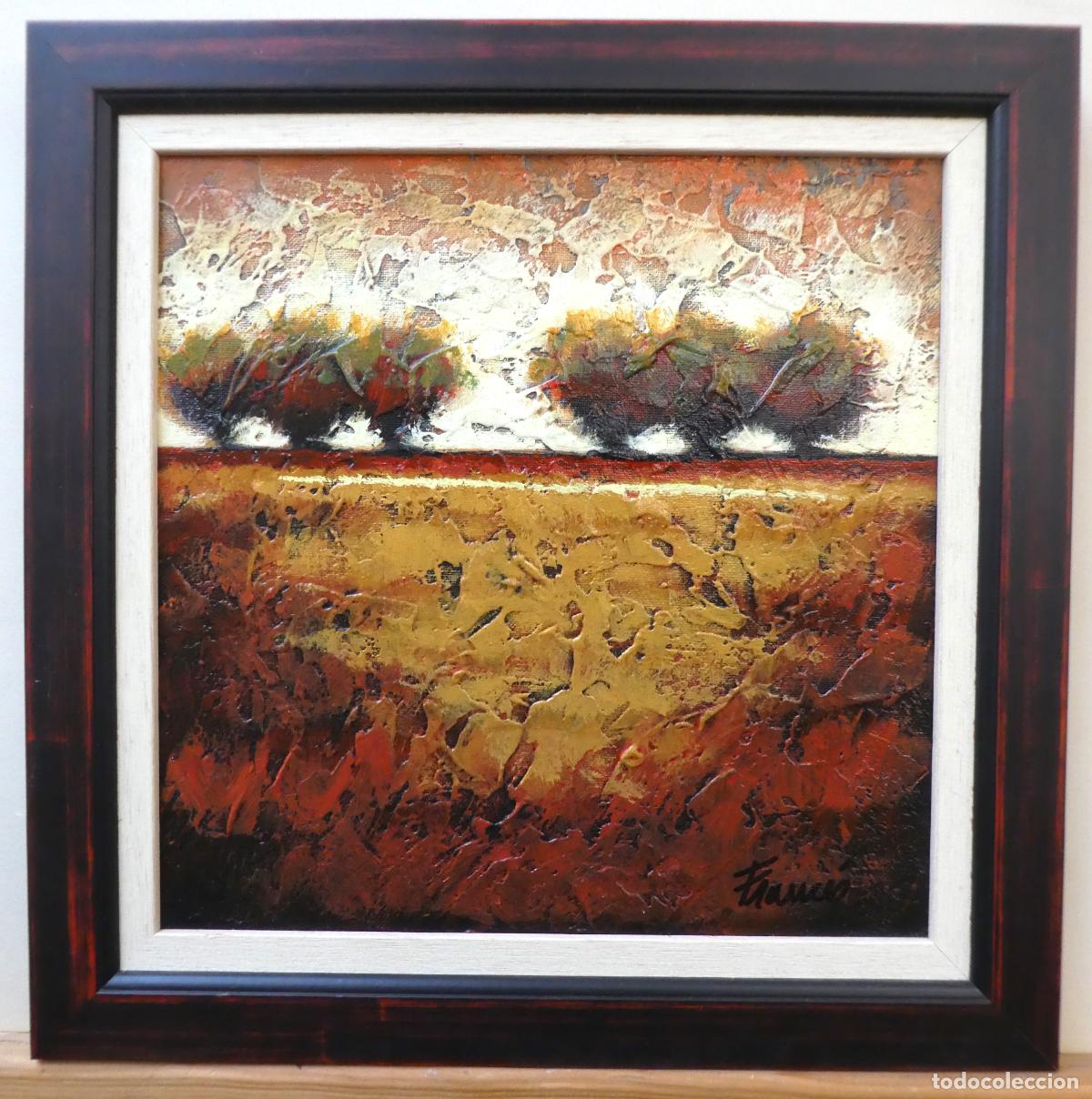 Art: Bonito oleo de paisaje con marco firmado Francis mide 30X30 cm y con marco 38X38 cm