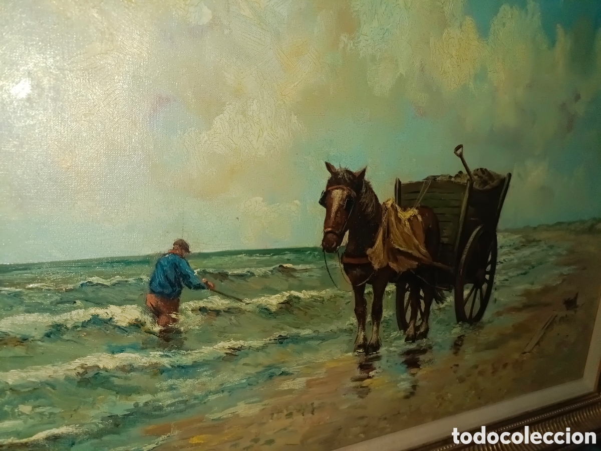 Arte: Cuadro al oleo, t&iacute;tulo mariscando. - Foto 2