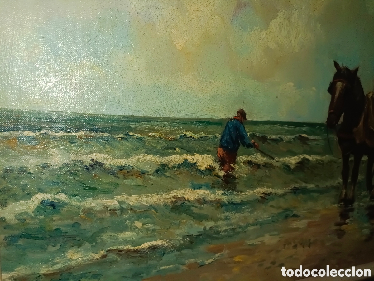 Arte: Cuadro al oleo, t&iacute;tulo mariscando. - Foto 3