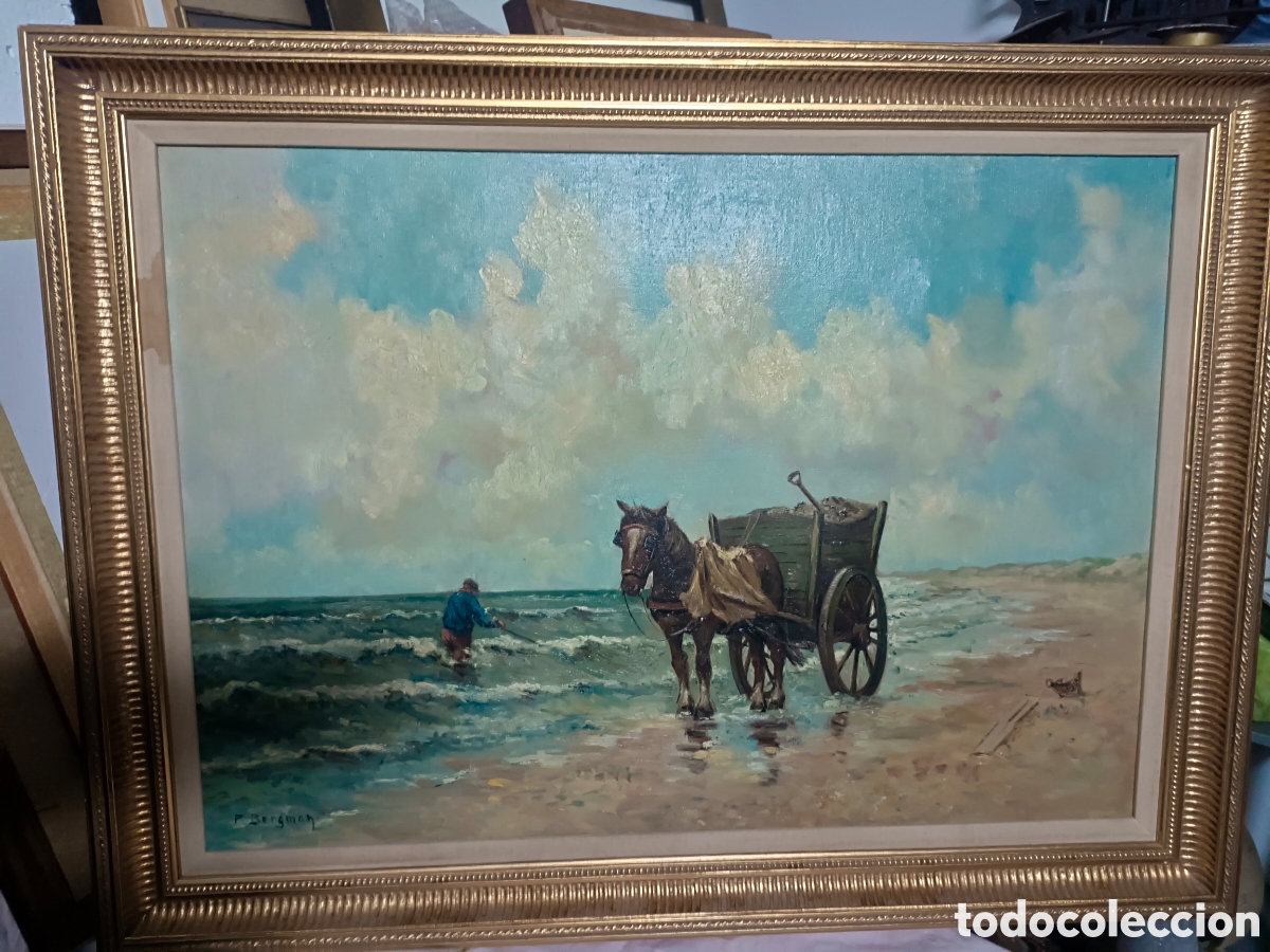 Arte: Cuadro al oleo, t&iacute;tulo mariscando. - Foto 5