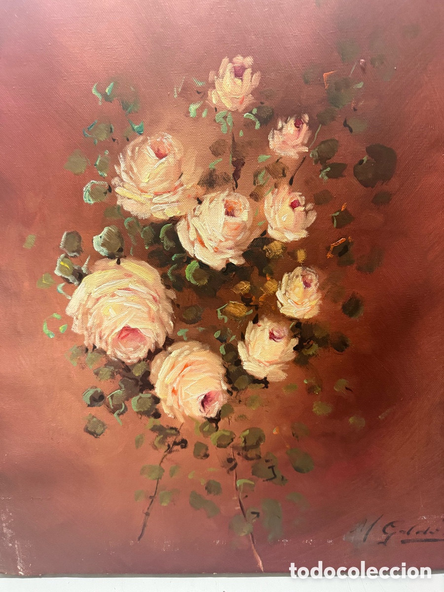 Arte: Cuadr&oacute;, &oacute;leo, bodeg&oacute;n de flores firmado - Foto 2