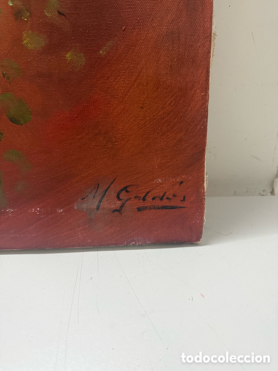 Arte: Cuadr&oacute;, &oacute;leo, bodeg&oacute;n de flores firmado - Foto 3