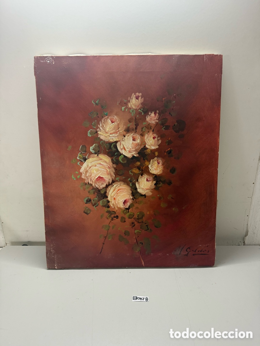 Arte: Cuadr&oacute;, &oacute;leo, bodeg&oacute;n de flores firmado - Foto 1