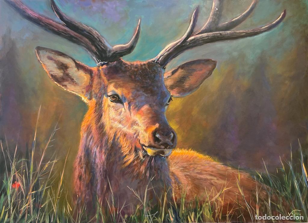 Arte: &rdquo; Retrato de Ciervo Iberico sentado&rdquo;. - Foto 1