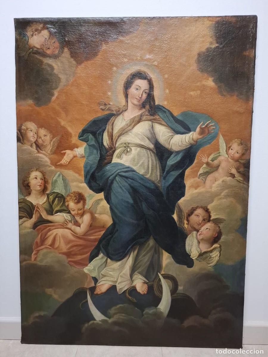 Arte: INMACULADA CON ANGELITOS SIGLO XVIII - Foto 1