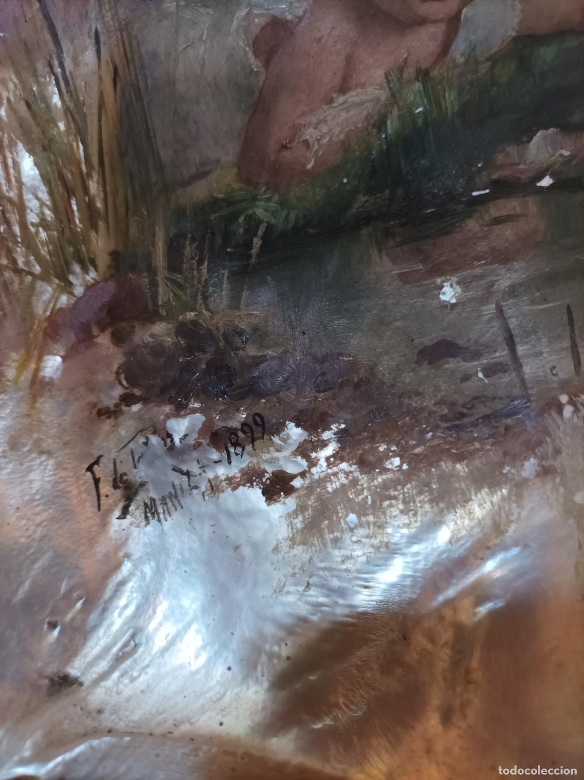 Arte: Oleo sobre concha .S.XIX.Madreperla. - Foto 3