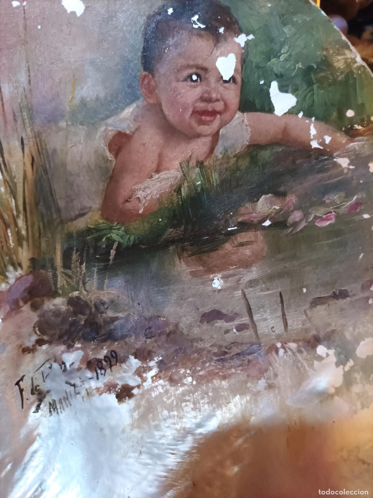 Arte: Oleo sobre concha .S.XIX.Madreperla. - Foto 6