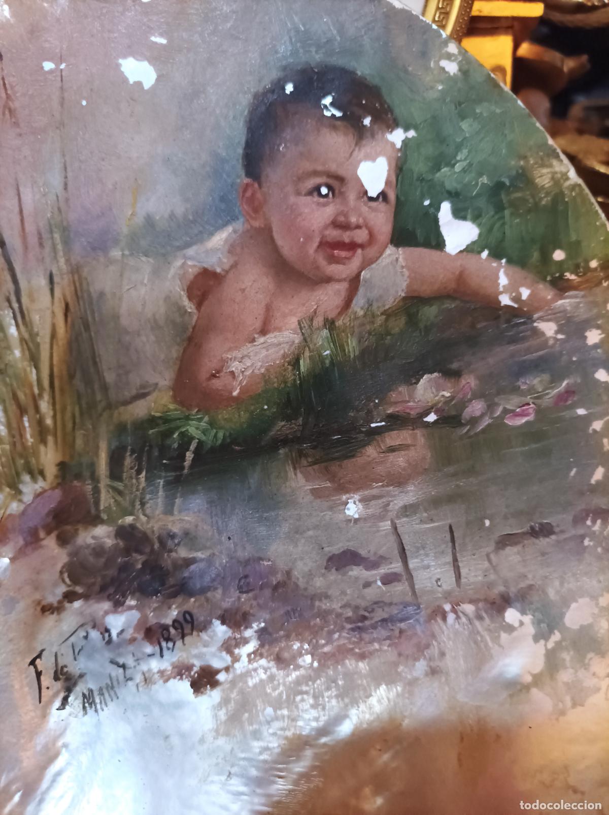 Arte: Oleo sobre concha .S.XIX.Madreperla. - Foto 8