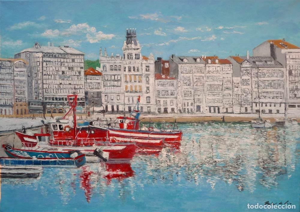Arte: Cuadro al oleo del Paseo de la D&aacute;rsena en A Coru&ntilde;a - Foto 1