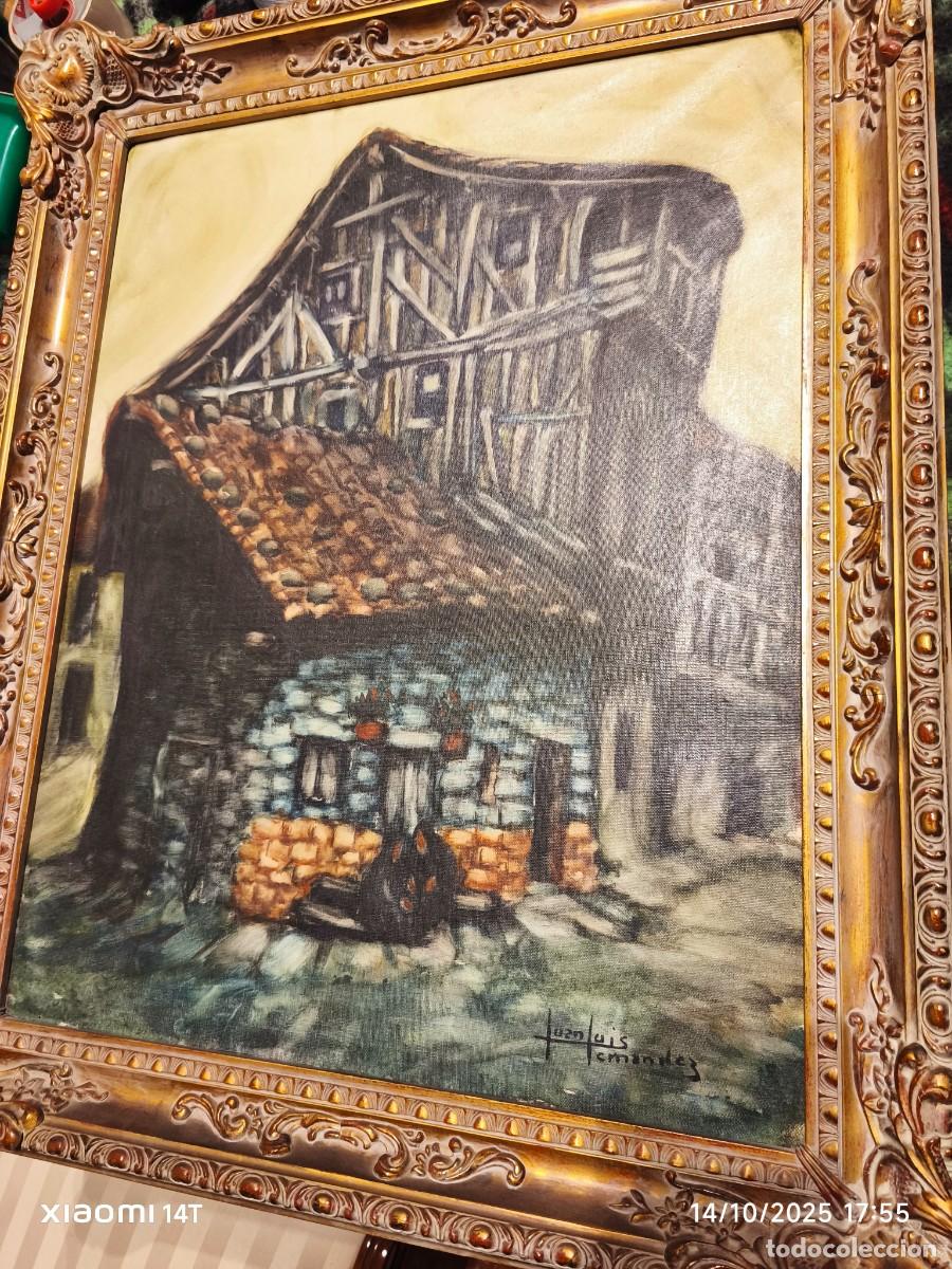Arte: Interesante &oacute;leo original firmado por Juan Luis Fern&aacute;ndez, representando arquitectura rural