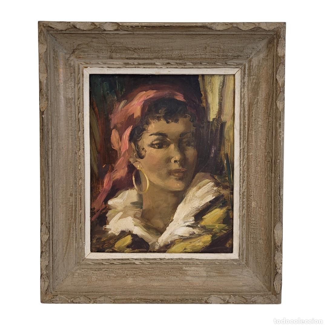 Arte: &Oacute;leo sobre tabla &ldquo;Gitana&rdquo;, 40&rsquo;s - Francia - Foto 1
