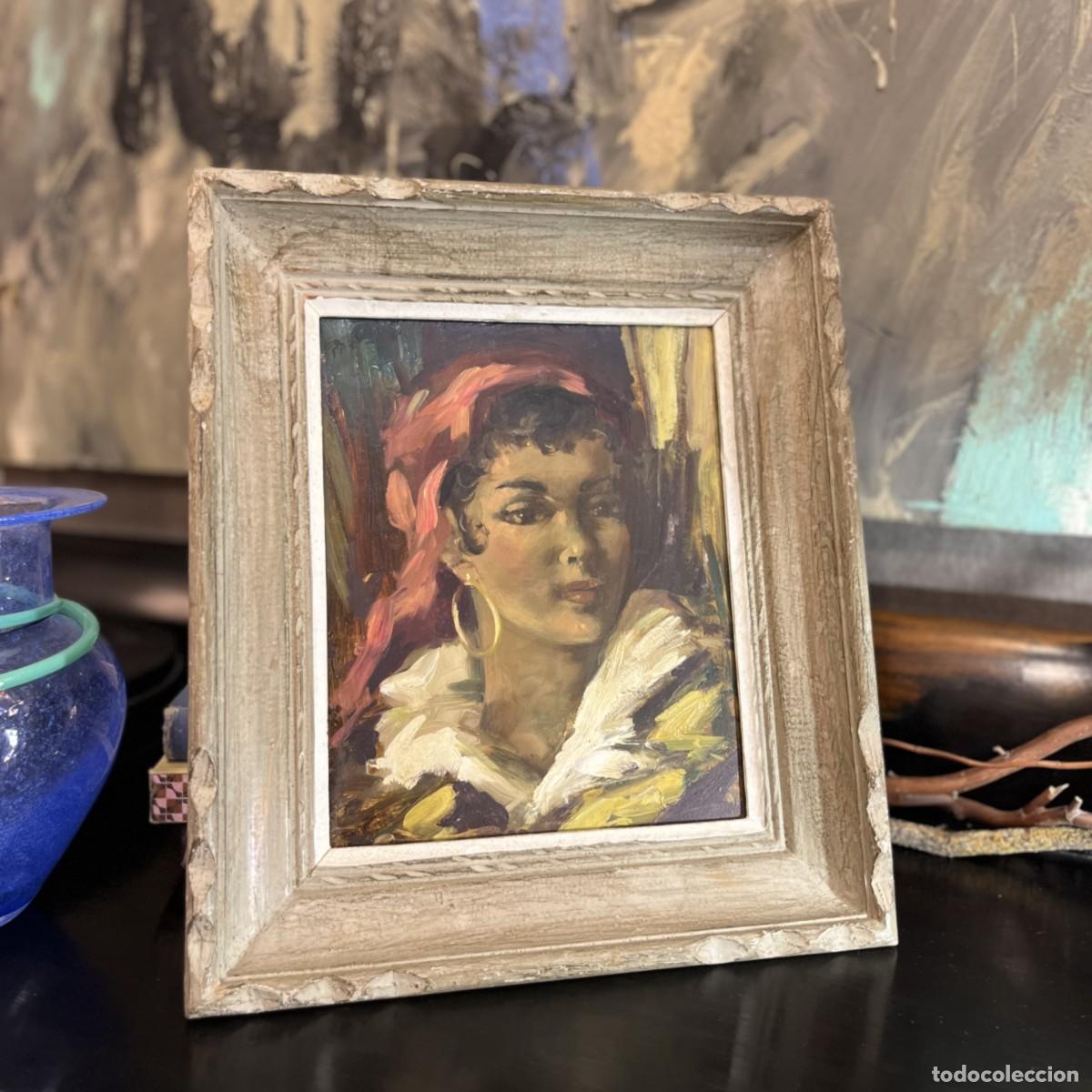 Arte: &Oacute;leo sobre tabla &ldquo;Gitana&rdquo;, 40&rsquo;s - Francia - Foto 3