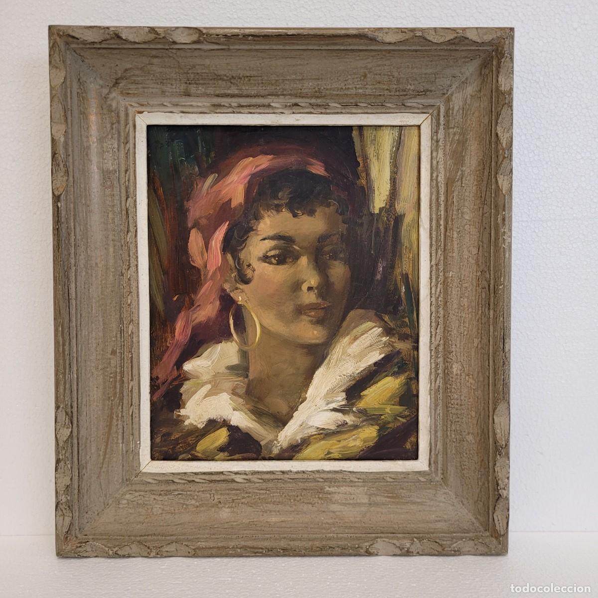 Arte: &Oacute;leo sobre tabla &ldquo;Gitana&rdquo;, 40&rsquo;s - Francia - Foto 4
