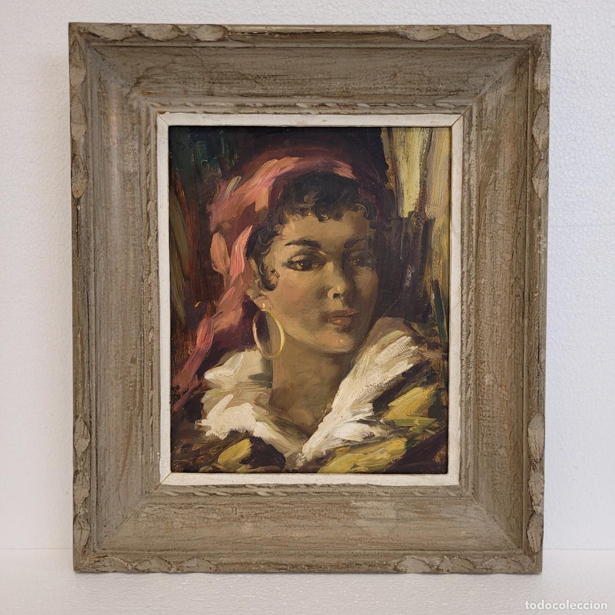 Arte: &Oacute;leo sobre tabla &ldquo;Gitana&rdquo;, 40&rsquo;s - Francia - Foto 5