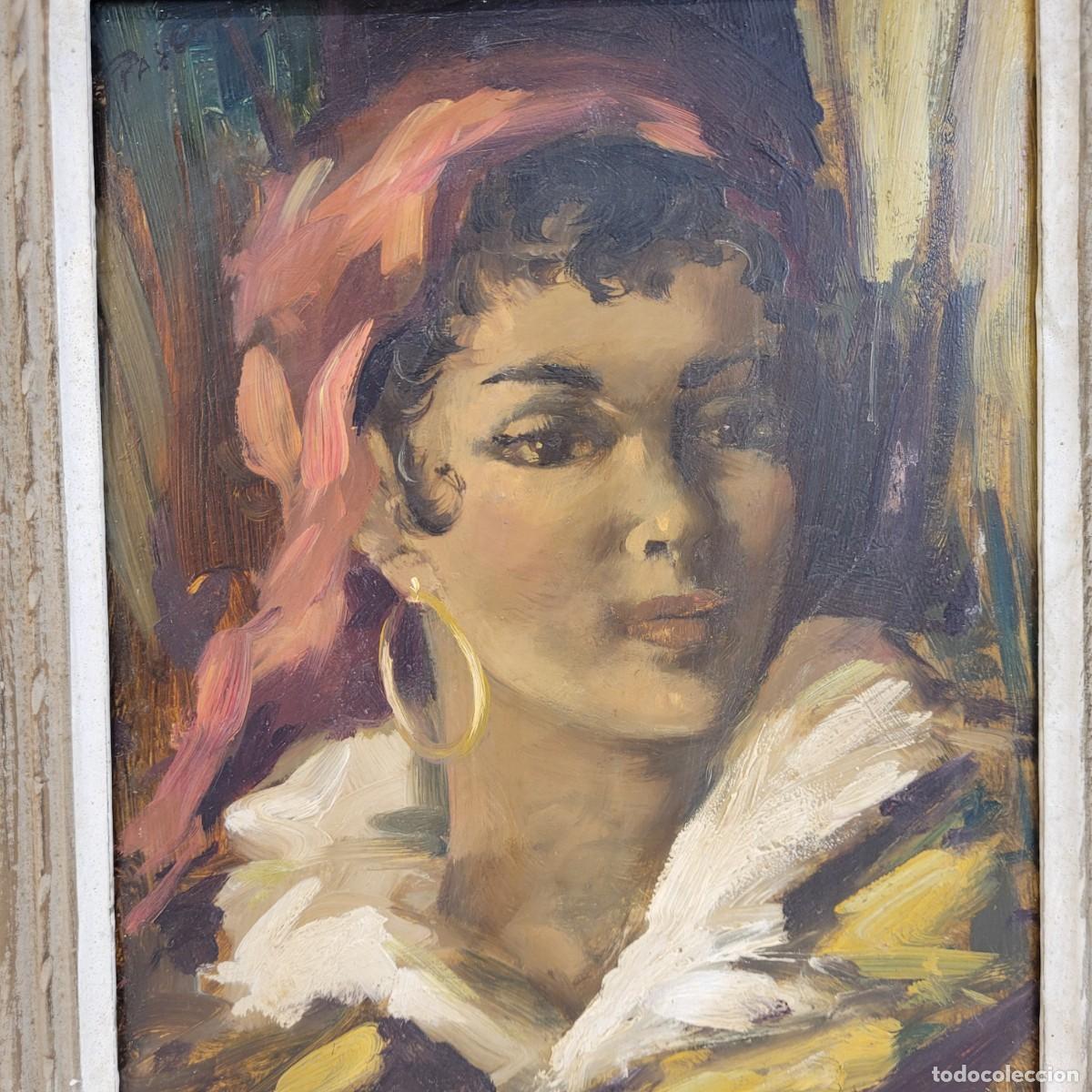 Arte: &Oacute;leo sobre tabla &ldquo;Gitana&rdquo;, 40&rsquo;s - Francia - Foto 6