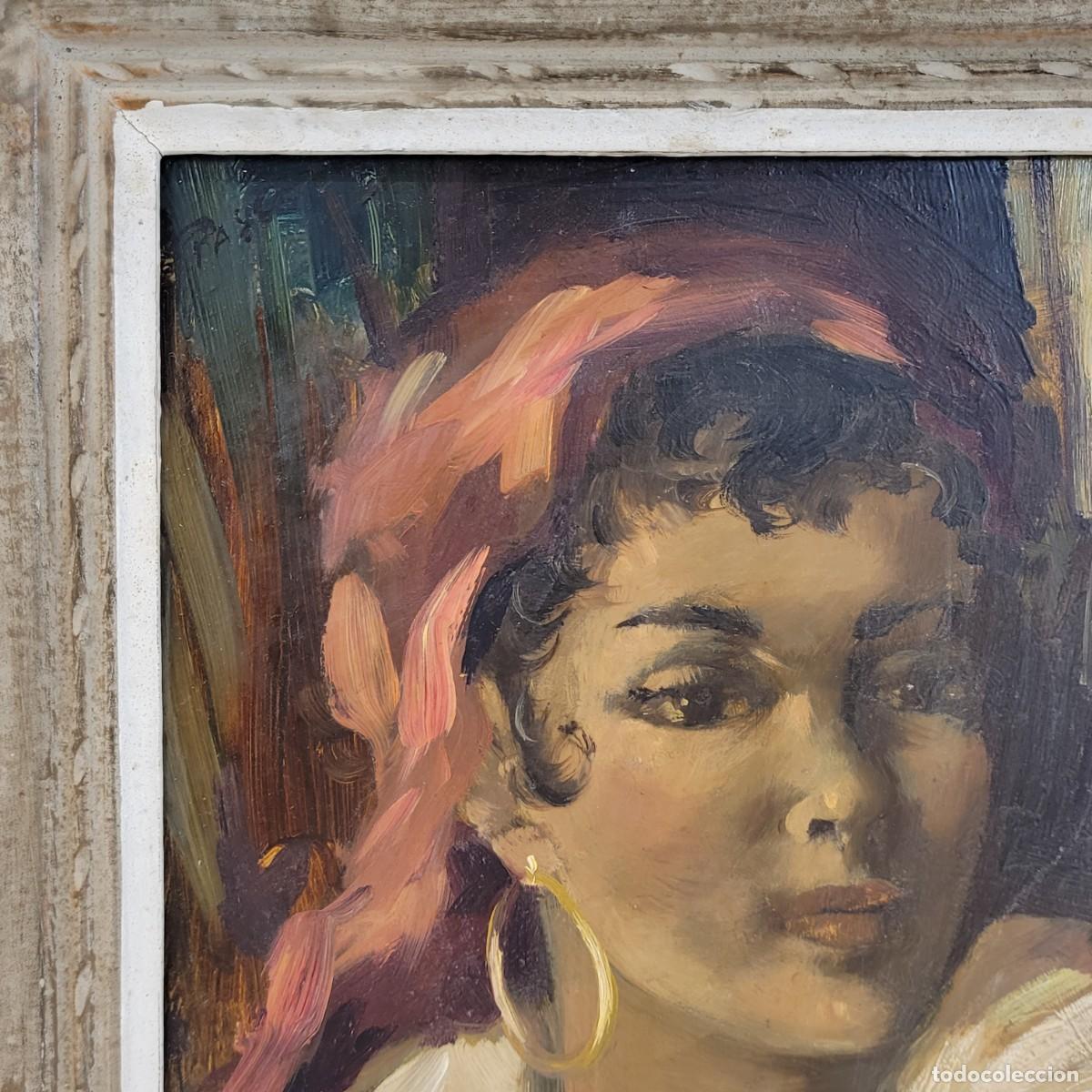 Arte: &Oacute;leo sobre tabla &ldquo;Gitana&rdquo;, 40&rsquo;s - Francia - Foto 13