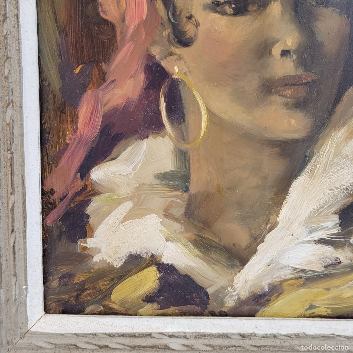 Arte: &Oacute;leo sobre tabla &ldquo;Gitana&rdquo;, 40&rsquo;s - Francia - Foto 14