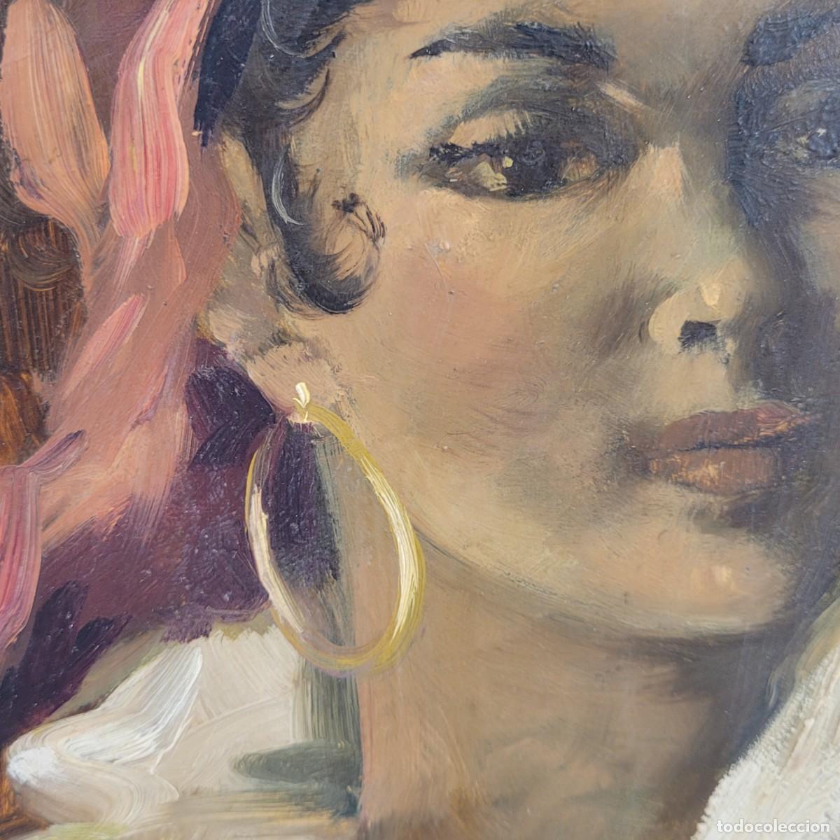 Arte: &Oacute;leo sobre tabla &ldquo;Gitana&rdquo;, 40&rsquo;s - Francia - Foto 16