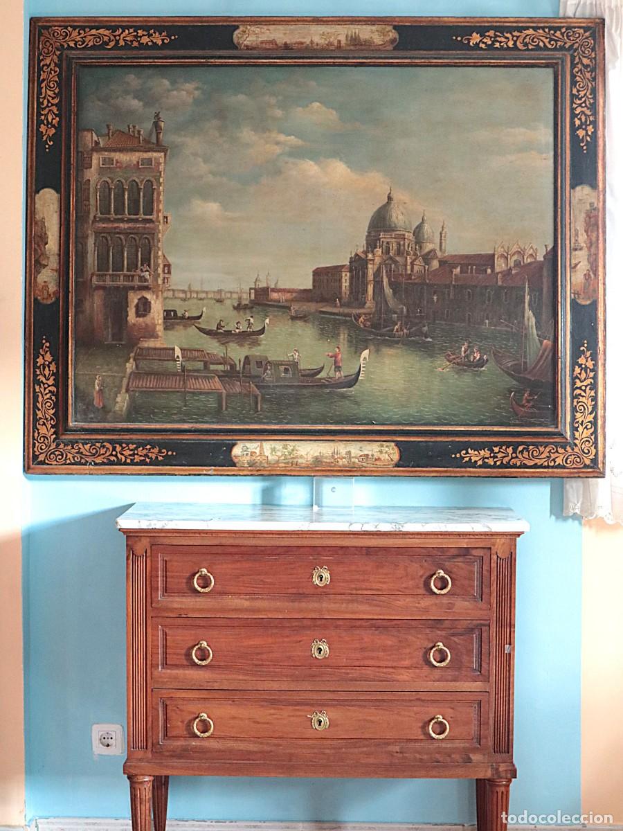 Arte: Gran marco veneciano de madera con escenas pintadas. Siglos XVIII-XIX. Gran canal de Venecia. &Oacute;leo.