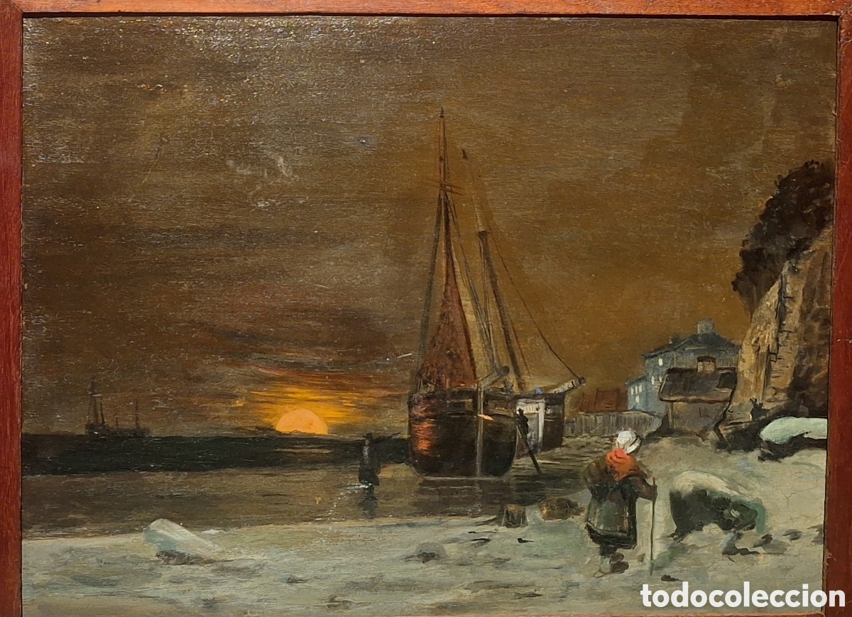 Arte: PUESTA DE SOL. C&Iacute;RCULO DE JOHAN BARTHOLD JONGKIND. - Foto 2
