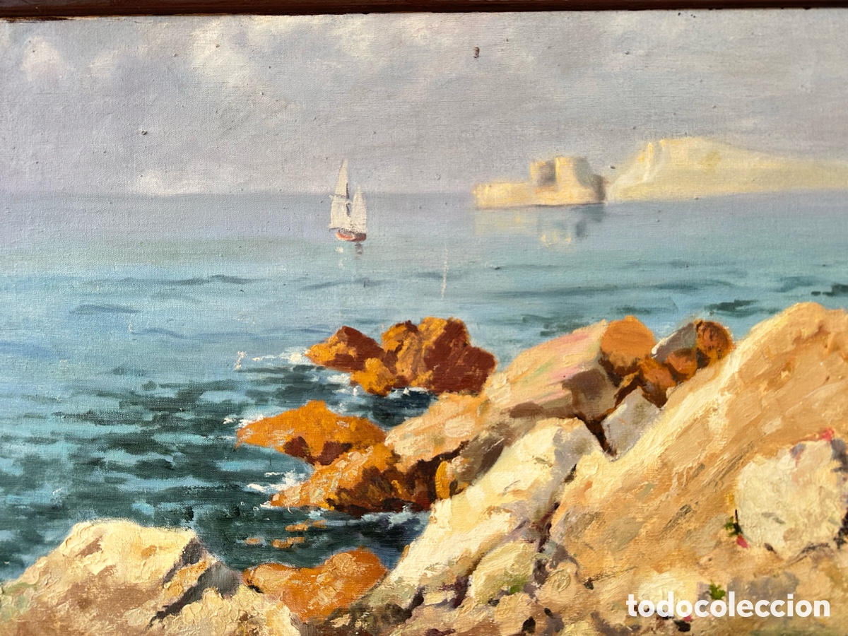 Arte: Antiguo &oacute;leo sobre table. Marina. Con marco - Foto 2