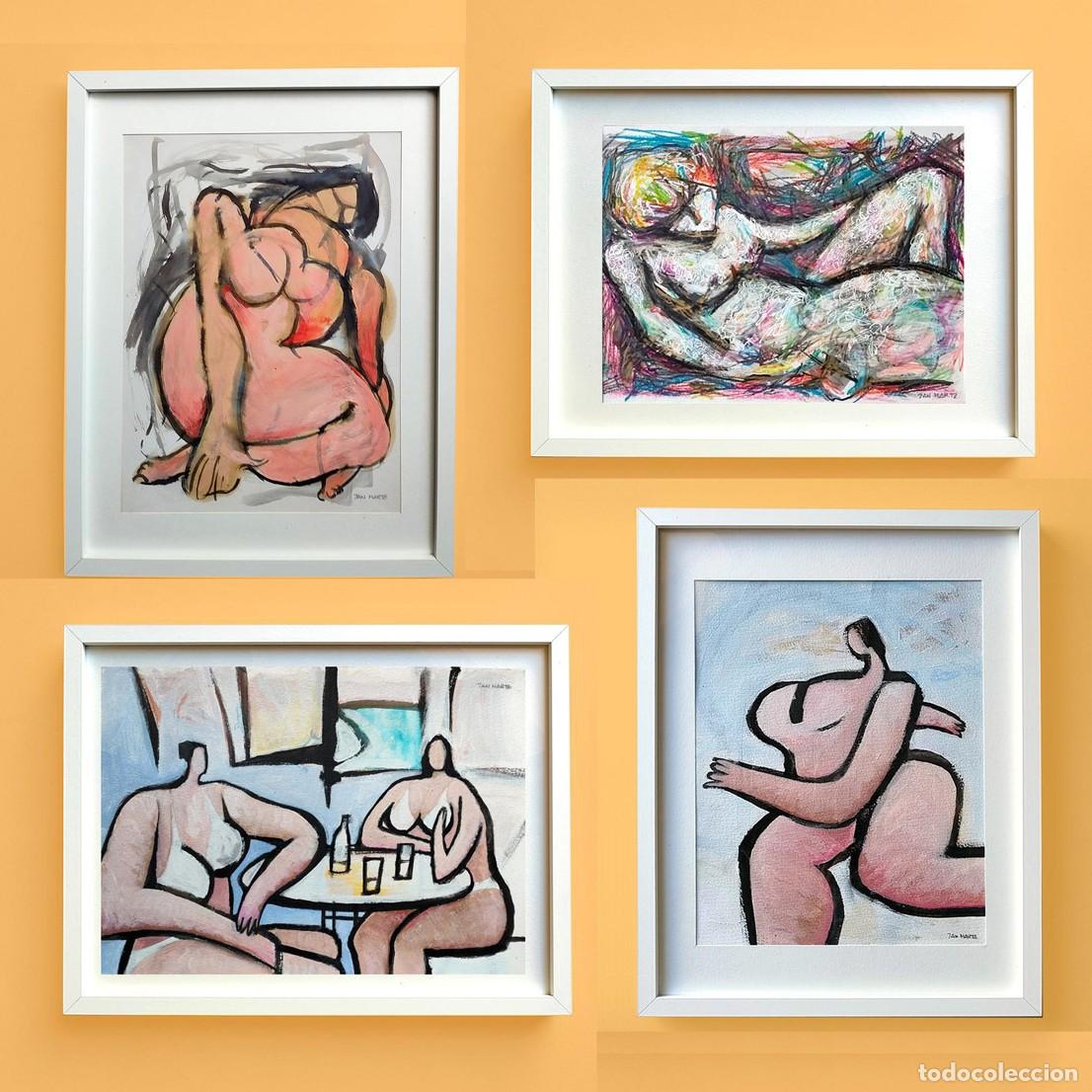 Arte: MUJERES EN LA PLAYA. Desnudos BBW. 32 x 42 cm. CUATRO obras originales firmadas 7AN MARTZ