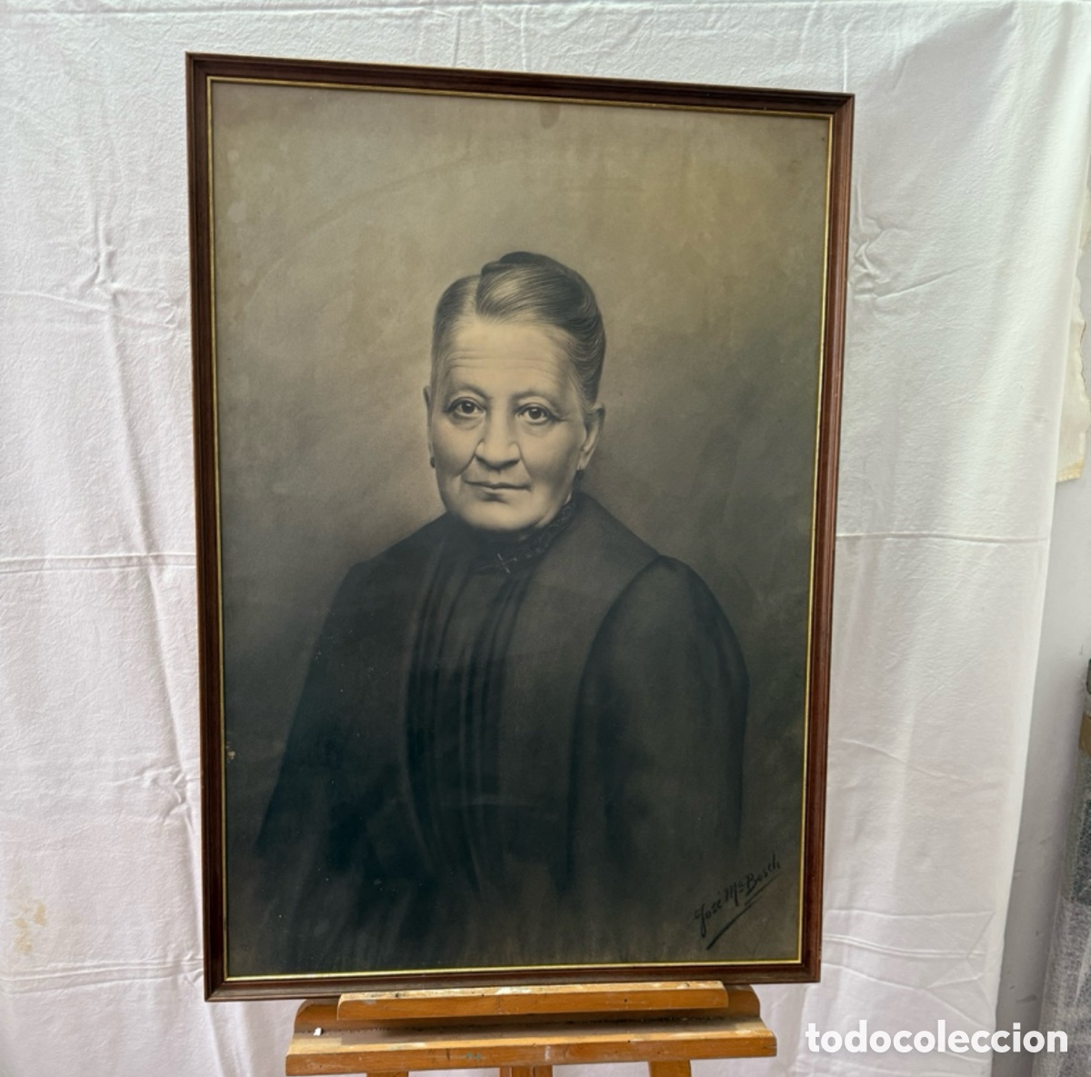 Arte: Josep Maria Bosch i L&oacute;pez (1871-1951 retrato femenino al carboncillo firmado. Escuela catalana.SXIX